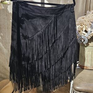 Lea & Viola Black Fringe Mini Skirt